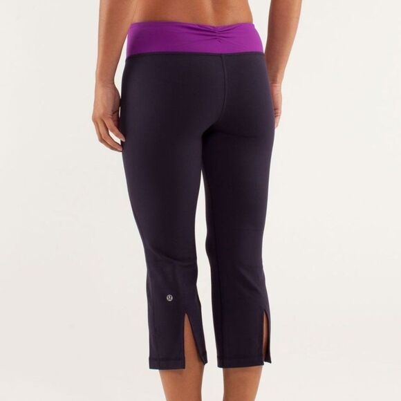 READ Lululemon Gather & Crow Crop Split Hem Black Purple Herringbone Leggings 4 - Picture 1 of 10